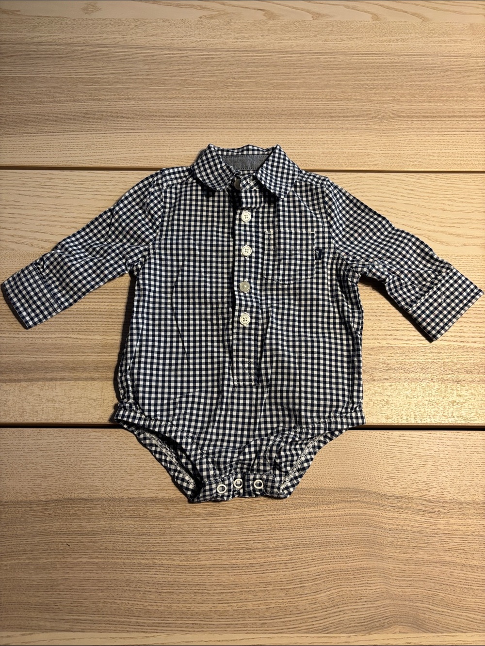 OshKosh B'gosh Navy and White Gingham Button-Front One-Piece